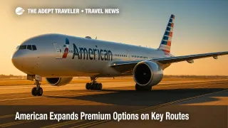 American Airlines Boeing 777-300ER taxis at JFK, showcasing new premium economy service on JFK-LAX route.