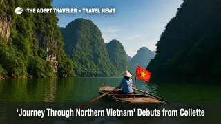 Sampan navigates Tràng An karsts, illustrating Collette's Journey Through Northern Vietnam tour.