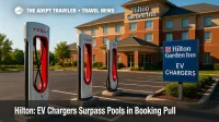 Electric-vehicle chargers at a Hilton Garden Inn, illustrating the rising demand for hotel EV charging amenities.