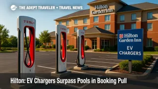 Electric-vehicle chargers at a Hilton Garden Inn, illustrating the rising demand for hotel EV charging amenities.