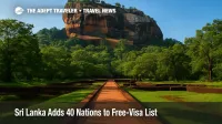 A traveler's-eye view of Sigiriya Rock Fortress under a clear sky, illustrating Sri Lanka free visa tourism growth.
