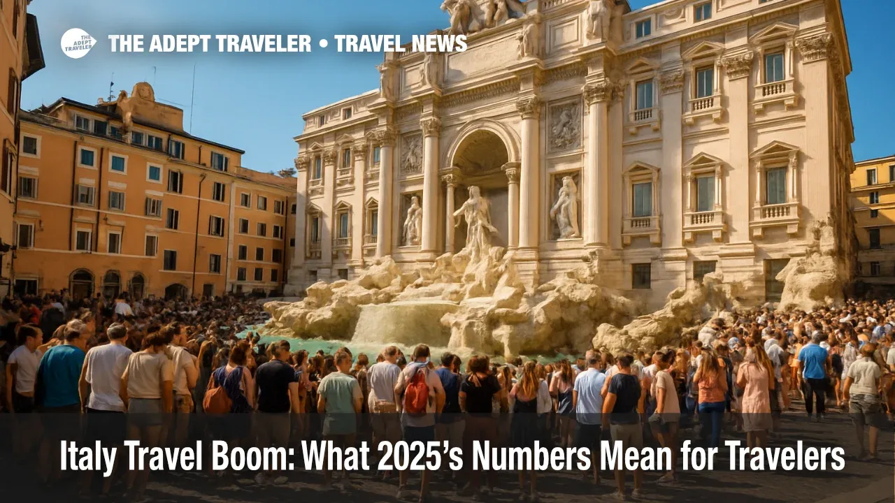Large crowd around Rome's Trevi Fountain illustrates Italy travel boom and the challenge of crowded attractions.
