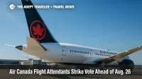 Air Canada 787 tail at Toronto gate under clear sky, hinting at potential Air Canada flight attendants strike.