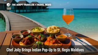 Vibrant Indian tasting platter at St. Regis Maldives villa deck, illustrating Chef Jolly pop-up dining experience.