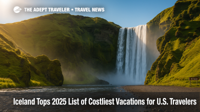 Iceland's Skógafoss scene underscores 2025's most expensive destinations ranking for American travelers.