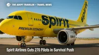Spirit Airlines Airbus A320neo shows new premium-economy livery while parked at gate, illustrating Spirit Airlines downsizing narrative.