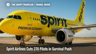 Spirit Airlines Airbus A320neo shows new premium-economy livery while parked at gate, illustrating Spirit Airlines downsizing narrative.