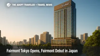 Evening view of Fairmont Tokyo’s upper floors above Shibaura canals, showcasing new Tokyo luxury hotel skyline