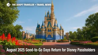 A sunny view of Cinderella Castle welcoming Walt Disney World Annual Passholders on new Good-to-Go Days.