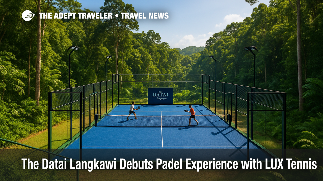 Padel players practice on The Datai Langkawi's new rainforest court, highlighting Langkawi tennis and padel experience offerings.