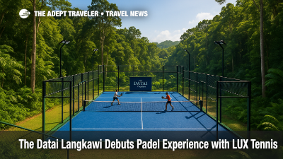 Padel players practice on The Datai Langkawi's new rainforest court, highlighting Langkawi tennis and padel experience offerings.