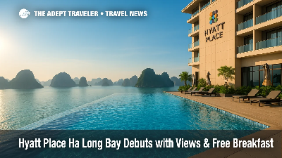 Infinity pool at Hyatt Place Ha Long Bay frames karst-studded bay under sunny skies, highlighting new hotel debut.