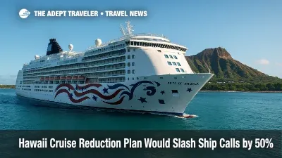 Wide-angle photo of Pride of America leaving Honolulu Harbor with Diamond Head behind, illustrating Hawaii cruise reduction and greenhouse gas reduction efforts.