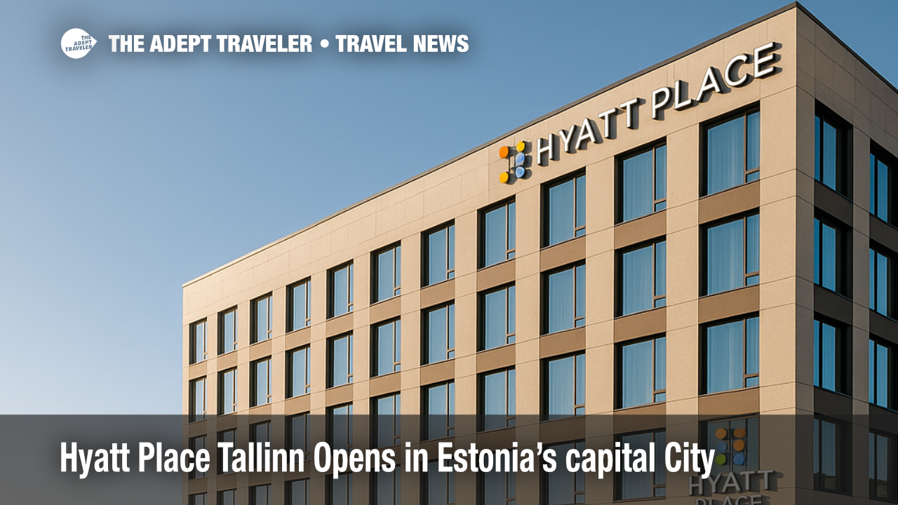 Exterior of Hyatt Place Tallinn, the first Hyatt hotel in Estonia, overlooking Tallinn's harbor district on a sunny morning.
