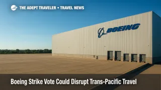 Exterior view of Boeing’s St. Louis defense plant showing fighter fuselages stacked outside amid strike threat, illustrating Boeing strike.