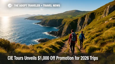 Hikers traverse the Beara Peninsula on a CIE Tours promotion walking tour through Ireland's coastal scenery.