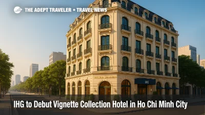 A sunlit view of the upcoming Vignette Collection hotel in Ho Chi Minh City, highlighting IHG's boutique-luxury brand amid Vietnam's tourism boom.