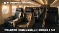 Spacious lie-flat business-class cabin bathed in natural light, illustrating the surge in premium class travel worldwide.