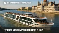 Luxury river cruise ship sailing Budapest's Danube, illustrating Forbes Travel Guide's upcoming river cruise ratings.