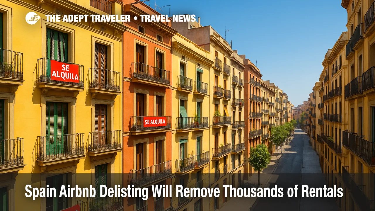 Colorful Barcelona apartments with rental signs illustrate the Spain Airbnb crackdown on short-term holiday rentals.