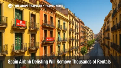 Colorful Barcelona apartments with rental signs illustrate the Spain Airbnb crackdown on short-term holiday rentals.