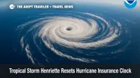 Satellite view of Tropical Storm Henriette spiraling in the Eastern Pacific, illustrating hurricane insurance timing issues for Baja and Hawaii cruises.