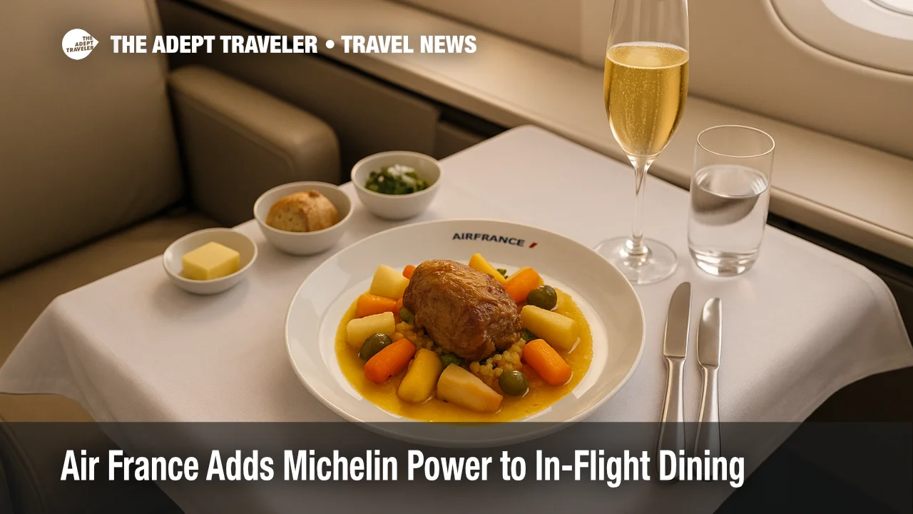 Gourmet entrée served in Air France La Première suite showcases the airline's culinary expansion initiative.