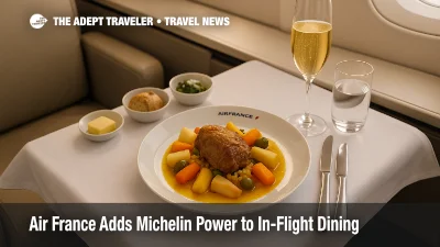 Gourmet entrée served in Air France La Première suite showcases the airline's culinary expansion initiative.