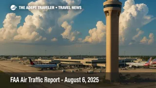 Control tower at Fort Lauderdale-Hollywood International Airport framed by thunderstorm clouds, illustrating FAA daily air traffic report weather risks.