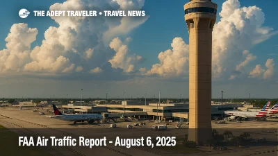 Control tower at Fort Lauderdale-Hollywood International Airport framed by thunderstorm clouds, illustrating FAA daily air traffic report weather risks.