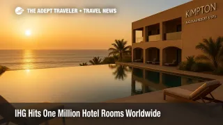 A new Kimpton resort pool at sunset illustrates IHG's leap to one million hotel rooms worldwide.