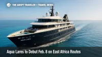 Aqua Lares superyacht underway in the Seychelles, highlighting an expedition cruise focus with low guest capacity and sun deck amenities.