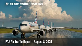 Thunderheads build over queued jets on a wet runway, illustrating the FAA Daily Air Traffic Report and potential flight delays across Florida.