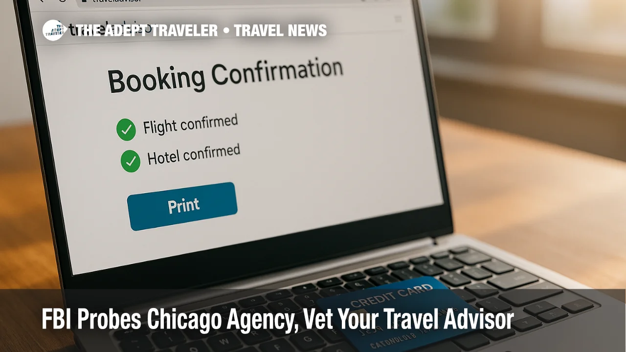 Secure online booking confirmation beside a credit card, illustrating how a trusted travel advisor helps prevent travel scams and protects your trip.