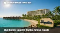 Caribbean beachfront Royalton resort and overwater villas under bright sun, illustrating the Royalton Hotels & Resorts rebrand across all-inclusive resorts.