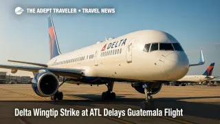 A Delta jet sits at an Atlanta airport gate after a minor ground incident, illustrating ramp operations and a flight delay for travelers. ([FOX 5 Atlanta][1])