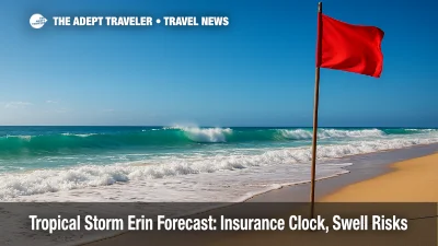 Powerful Atlantic swell and a red beach-flag warning in the Lesser Antilles, highlighting rip-current risk and the tropical storm erin forecast for late-week.