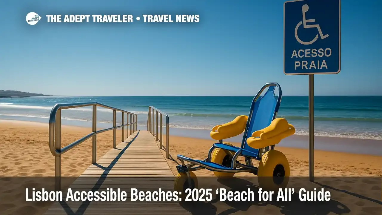 Accessible ramp and amphibious chair at Carcavelos show how Lisbon accessible beaches make seaside experiences inclusive in 2025.