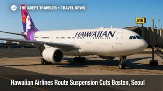 A Hawaiian Airlines widebody at Daniel K. Inouye International Airport illustrates a Hawaiian Airlines route suspension and capacity redeployment story.