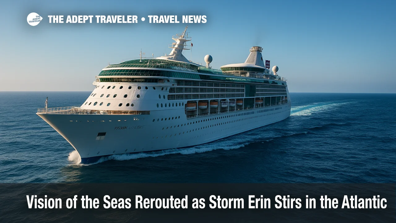 Vision of the Seas steams through low North Atlantic swell as Tropical Storm Erin prompts a Bermuda cruise reroute.