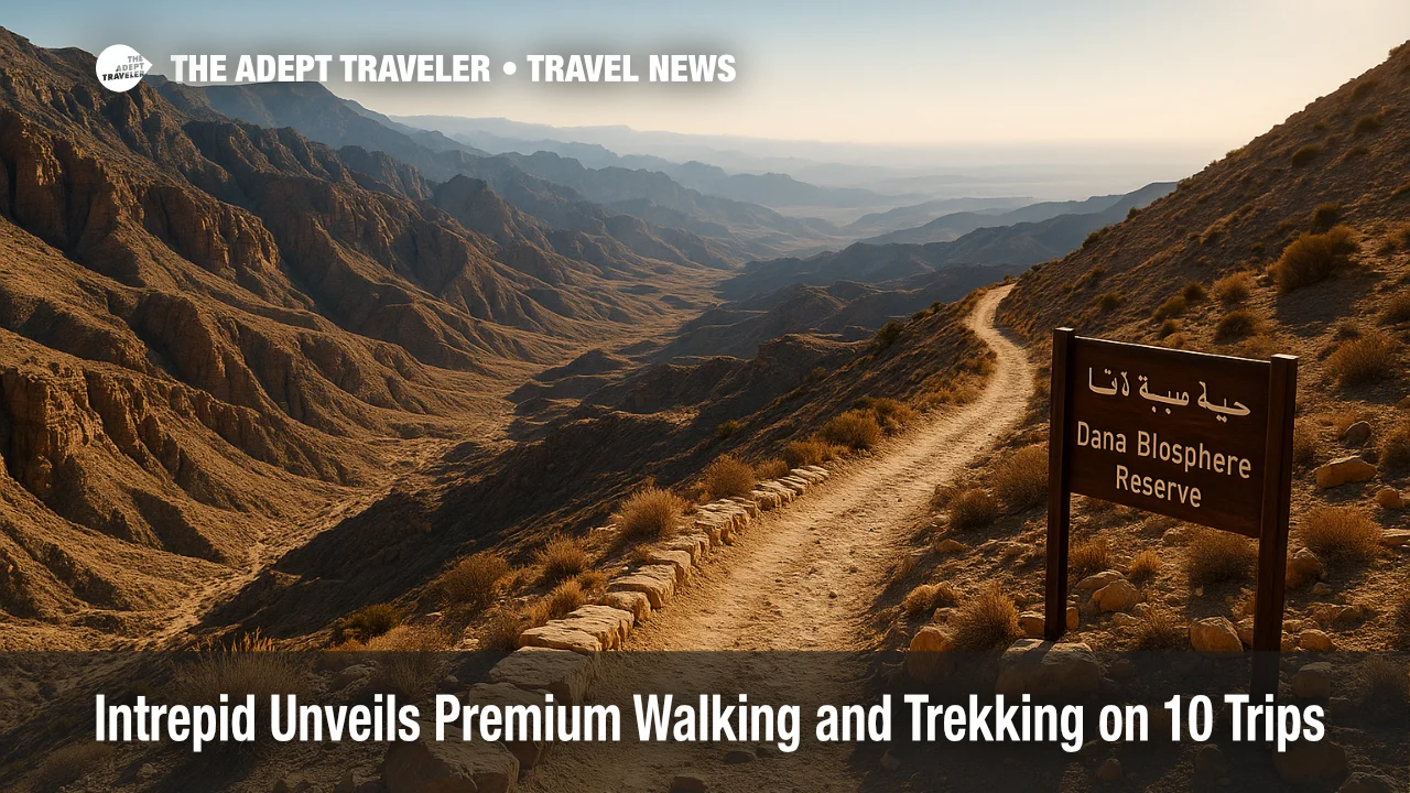 Hiking trail above the Dana Biosphere Reserve in Jordan with sweeping desert ridges, showcasing premium walking and trekking in a dramatic landscape.