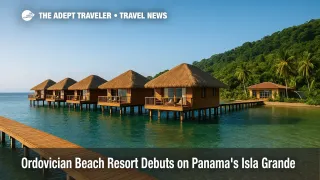 Overwater bungalows on Isla Grande glow in late-morning light, showcasing a new luxury stay at Ordovician Beach Resort in Panama.