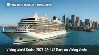 Viking Vesta at sea under clear skies, representing the 142-day Viking World Cruise with a destination-focused design.