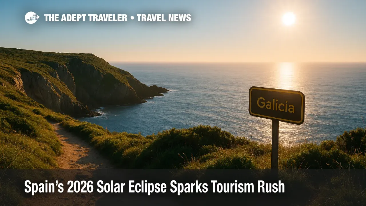 A rugged northern Spain coastline with a low western horizon offers an ideal vantage for Spain's 2026 solar eclipse and growing astro-tourism.