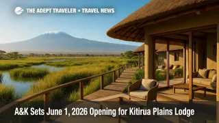 A&K's Kitirua Plains Lodge terrace faces Amboseli's wetlands with Mount Kilimanjaro beyond, showcasing a luxury safari lodge experience.