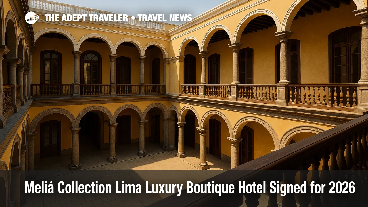 A restored colonial courtyard in Lima's historic center, reflecting a luxury boutique hotel ambiance near the Plaza de Armas.