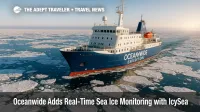An Oceanwide ship navigates Arctic pack ice using real-time sea ice monitoring, illustrating safer expedition cruise operations in polar travel.