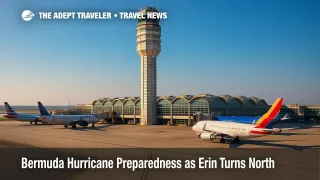 A wide ramp view at Reagan National shows aircraft holding while the control tower stands in clear sun after a Reagan National fire alarm.