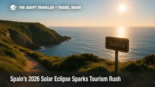 A rugged northern Spain coastline with a low western horizon offers an ideal vantage for Spain's 2026 solar eclipse and growing astro-tourism.
