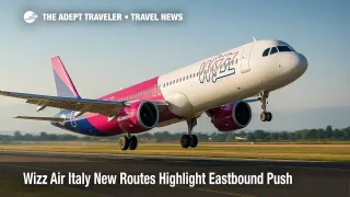 A Wizz Air A321neo departs Milan Bergamo Airport at midday, illustrating ultra-low-cost eastbound growth and the Venice-Tallinn route.
